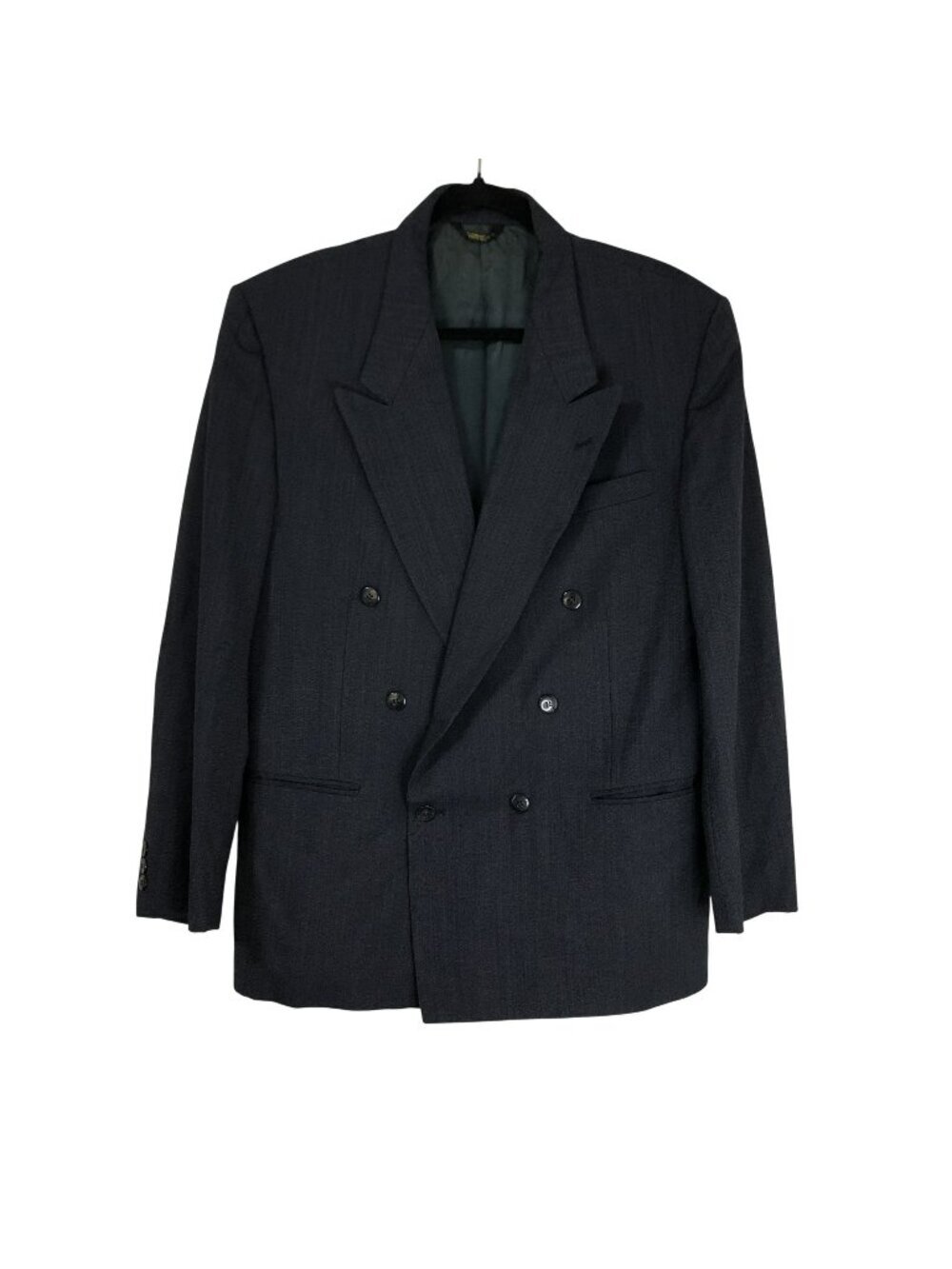 Vintage Barry Manufacturing Mens Double-Breasted Wool Blazer Size L Charcoal Gra